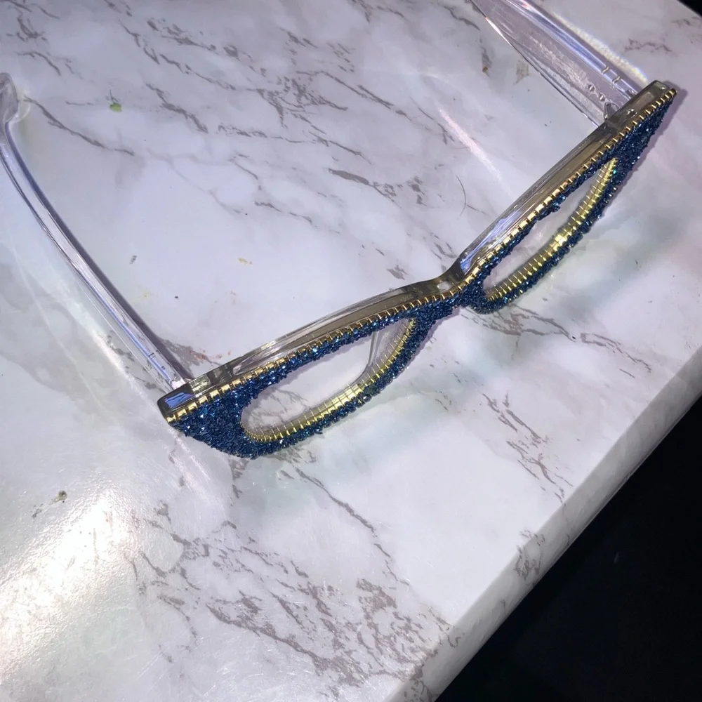 SHEIN Blue Glitter Clear Eye Glass Frame